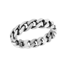 Classic Curb Link Chain Sterling Silver Ring-8 - £12.02 GBP