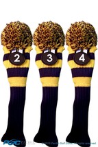 New 3 pc PURPLE YELLOW 2 3 4 KNIT Hybrid Rescue golf club headcover Head cover - £25.96 GBP