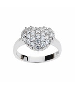 Fine Silver Pave Cubic Zirconia Heart Ring-Size 7 - £33.08 GBP