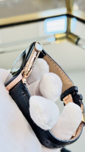 24k ROSE Gold Plated Apple Watch Series 10 46mm Black Leather Band CUSTOM Item image 12