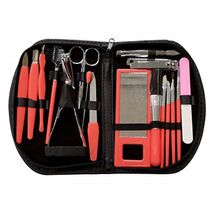 Red 19 Piece Manicure Set with Case Stainless Steel Pedicure Nail Clippers - $15.98