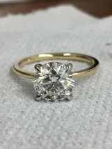 2CT Round-Cut Real Moissanite Solitaire Engagement Ring Solid 14K Yellow Gold - £325.65 GBP