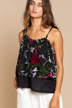 New POL S M velvet ribbon shoulder tie flower burnout velvet layered camisole - £16.96 GBP