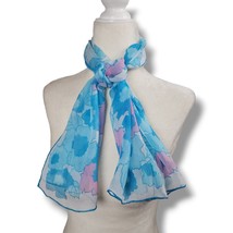 Vintage Scarf Rectangular Sheer Floral Rayon Aqua Blue Pink White Mid Ce... - £9.85 GBP