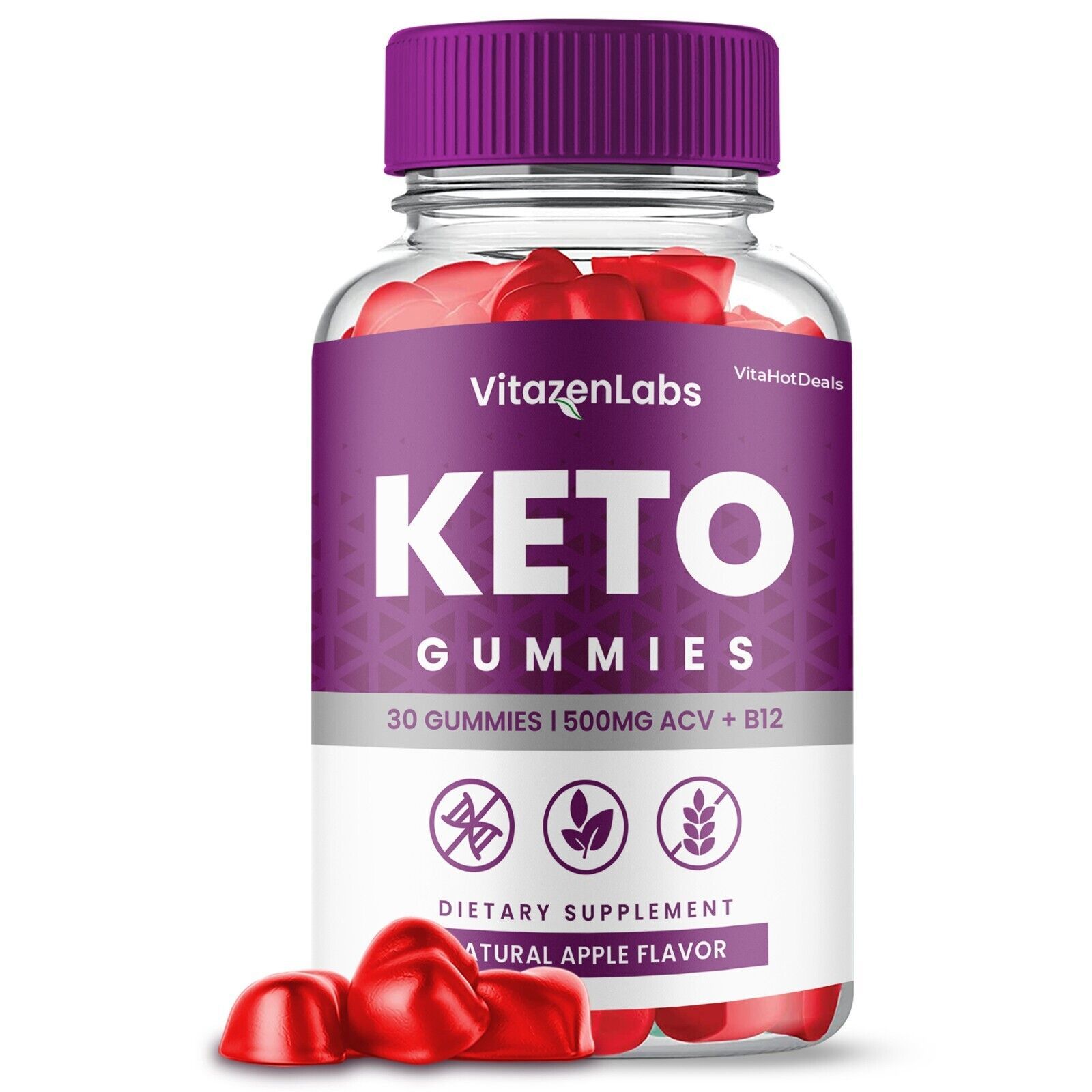 1 Pack VitazenLabs Keto ACV Gummies Apple Cider Vinegar Max Strength Formula