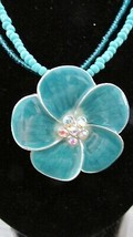 &quot;Teal Blue &amp; Aqua 2 Strand Choker With Large Flower Center&quot;&quot; - $8.89