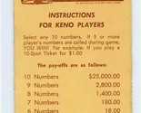 Fremont Hotel Las Vegas Nevada Keno Player Instructions &amp; Odds 1960&#39;s - $21.00