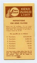 Fremont Hotel Las Vegas Nevada Keno Player Instructions &amp; Odds 1960&#39;s - £16.47 GBP