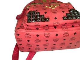 MCM Red Pink Large Visetos Laptop Backpack Gold Black Studded w/ Mini Coin Bag image 8