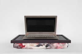 Laptop stand with support pillow- dark plum purple with romantic floral beanbag  - £38.61 GBP