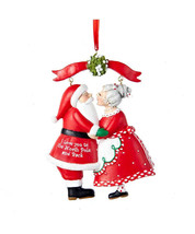 Kurt Adler Resin Mr &amp; Mrs Claus Kissing Under Mistletoe Christmas Ornament - £11.63 GBP