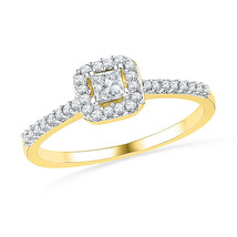10k Yellow Gold Princess Diamond Square Halo Bridal Engagement Ring 1/4 Cttw - £239.00 GBP