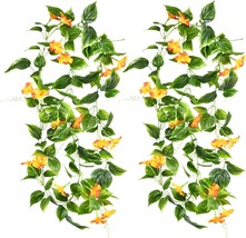 Dolicer Artificial Morning Glory Flower Vines 2Pcs 15Feet Morning Glory, Orange - £31.45 GBP