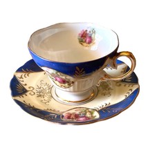 Teacup and Saucer Courting Couple on Blue Footed Cup Vintage - £18.39 GBP