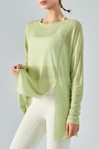 Round Neck Slit Sheer Tunic Sports Top - £22.55 GBP