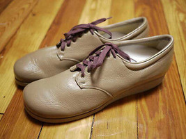 Vintage 70s Euro Granny LEATHER Comfort Oxford Crepe Soles SNEAKERS 10 A... - $12.99