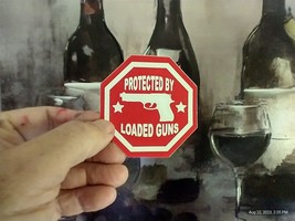 Small Hand Made Decal Sticker Protected By Loaded Guns - £4.68 GBP