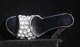 Black Stiletto Brooch Pin High Heel Clear Rhinestones Jewelry Vintage - £7.77 GBP