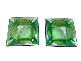 Ashtrays 2 Emerald Green Glass 4.5 Inches Square Vintage Mid Century Modern MCM - £18.28 GBP