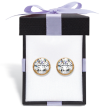ROUND MARTINI SET CZ STUD EARRINGS 14K YELLOW GOLD WITH GIFT BOX - £160.25 GBP