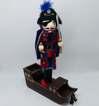 Vintage Pier One Imports Pirate In Pirate Ship Nutcracker Wooden 16&quot; Christmas - £60.39 GBP