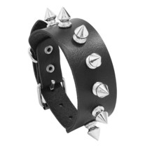 Punk Style Simple Black Leather Bracelet Hip Hop Rock Spiked Rivets Decor Fashio - £13.98 GBP