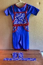 Blue Dance Costume with Red Sequin Trim Matching Hair Ribbon &amp; Fingerles... - £15.40 GBP