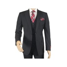 Men Suit BERLUSCONI Turkey 100% Italian Wool Super 180's 3pc Vested #Ber21 Black image 3