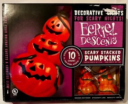 Eerie Descents Scary Stacked Pumpkins Lights ~ 8&#39; Indoor / Outdoor Decor New - £13.76 GBP