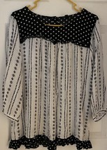 Suzanne Betro Black &amp; White Long Sleeve Peasant Style Blouse XL - £9.34 GBP