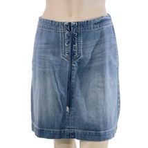ANN TAYLOR LOFT Women&#39;s Denim Skirt Blue Cotton Lace-Up Front Zip Back S... - $17.09