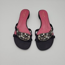 KATE SPADE Crystal Rhinestone Beaded Black Satin Slide Sandals Size 9B - £26.41 GBP