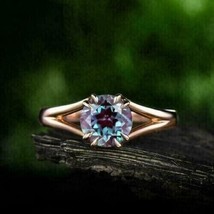 3.0Ct Round Cut Lab Created Alexandrite Women&#39;s Ring 14K Rose Gold Plated Silver - £79.21 GBP