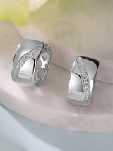 925 Sterling Silver Shining Zircon Wide Big Finger Hoop Earrings For Men Women W - $53.05