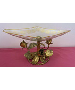 Vintage Hollywood Regency Gold Gilt Glass Pedestal Soap Dish Tole Roses ... - $94.05