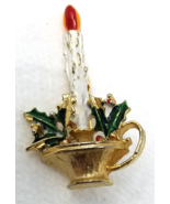 Christmas Candle Choir Pin Gold Color Metal White Vintage - $12.30