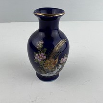 Vintage Japanese Cobalt Blue Gold Porcelain Miniature Floral Bud Vase Rickshaw - £9.54 GBP