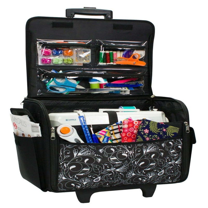 Rolling Sewing Machine Tote Case 21 Storage Spaces Portable Bag Carry Ha... - $46.40+