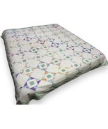 Vtg Squares In Diamond Multicolor Patchwork Quilt Distressed 75x78” Hand... - £76.28 GBP