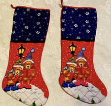 LOT OF 2 QUILTED Material Christmas Stockings Teddy Bear - $31.79