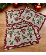 Set of 4 Sparkly Gold Placemats Christmas Ornaments Red Grn Holly 16.7&quot;X... - £20.04 GBP