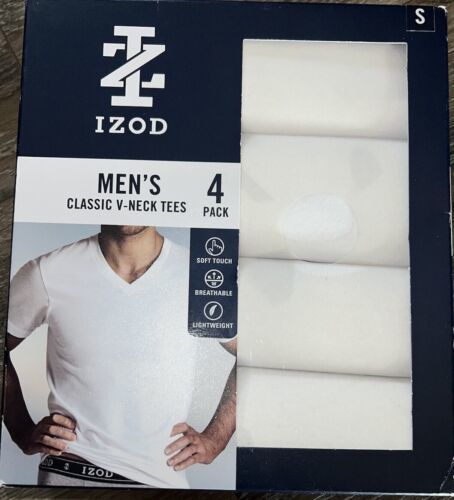 IZOD ~ Men&#39;s 4-Pack T-Shirts V-Neck Undershirts White Cotton Blend ~ S (... - $27.71