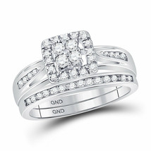 10k White Gold Round Diamond Cluster Bridal Wedding Engagement Ring Set - $677.06