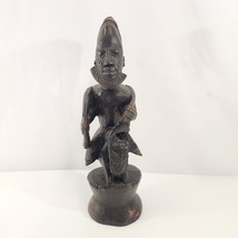 African Warrior Ebony Wood Sculpture Vtg Man with Shield Tribal Carving 15&quot; - £37.28 GBP