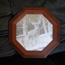 Deer Wilderness Wildlife Frosted Glass Mirror Wooden Framed Wall Decor - £31.29 GBP