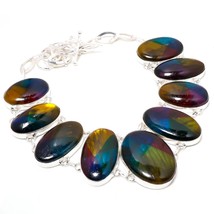 Multi Fire Labradorite Oval Shape Gemstone Handmade Necklace Jewelry 18&quot;... - £15.32 GBP