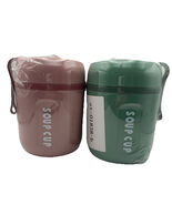 Set of 2 Travel Thermal Soup Mug 2 Cup Pink/Green NEW - $346.60 MXN