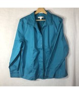 Chico&#39;s Size 3 Large Teal Button Up Shirt 100% Cotton No-Iron - £19.48 GBP