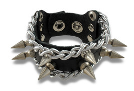 Zeckos Black Leather Adjustable Wristband with Spikes and Chains - £14.16 GBP