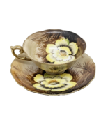 Saji Wild Cactus Yellow Flower Made in Japan Hand Painted Brown Tea Cup ... - $19.80